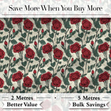 Natural Red Rose and Green Leaf Seamless Botanical Pattern Digital Print Fabric by the Metre UK Sewing Quilting Textile
