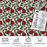 Natural Red Rose and Green Leaf Seamless Botanical Pattern Digital Print Fabric by the Metre UK Sewing Quilting Textile