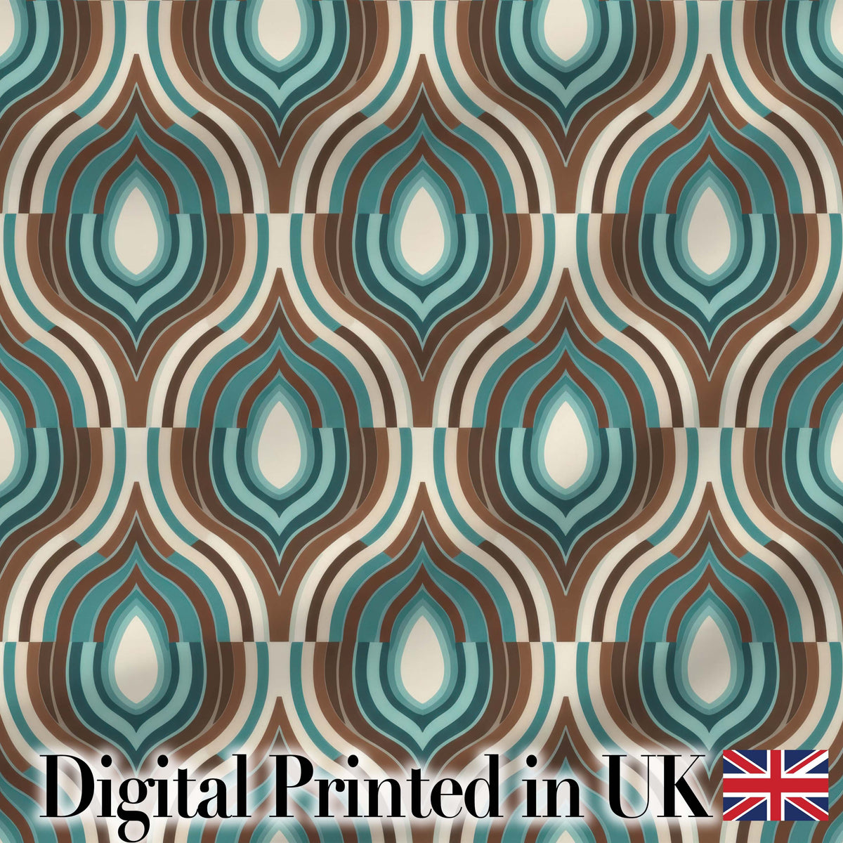 Vintage Teal Brown Geometric Arch Repeat Seamless Pattern Digital Print Fabric by the Metre UK Sewing Quilting Textile