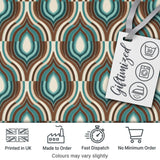 Vintage Teal Brown Geometric Arch Repeat Seamless Pattern Digital Print Fabric by the Metre UK Sewing Quilting Textile