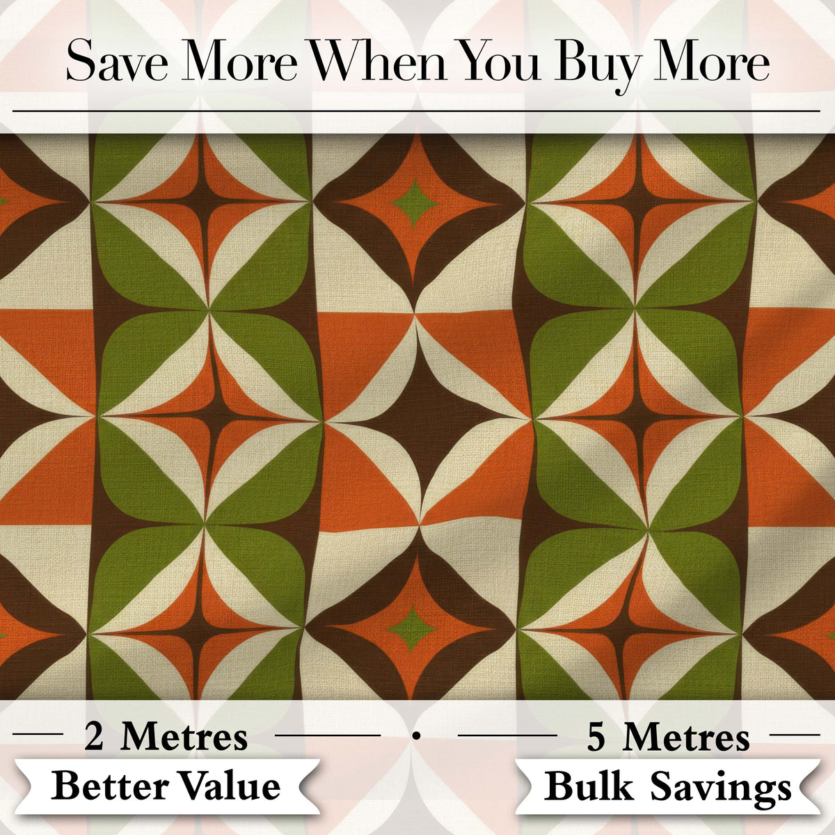 Mid Century Orange Green Star Tile Geometric Seamless Pattern Digital Print Fabric by the Metre UK Sewing Quilting Textile