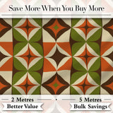 Mid Century Orange Green Star Tile Geometric Seamless Pattern Digital Print Fabric by the Metre UK Sewing Quilting Textile