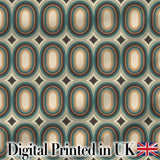 Oval Teal Beige Geometric Repeat Seamless Pattern Digital Print Fabric by the Metre UK Sewing Quilting Textile