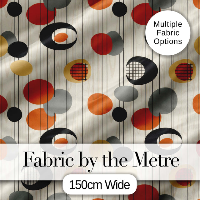 Abstract Black Orange Mid Century Atomic Shapes Seamless Pattern Digital Print Fabric by the Metre UK Sewing Quilting Textile