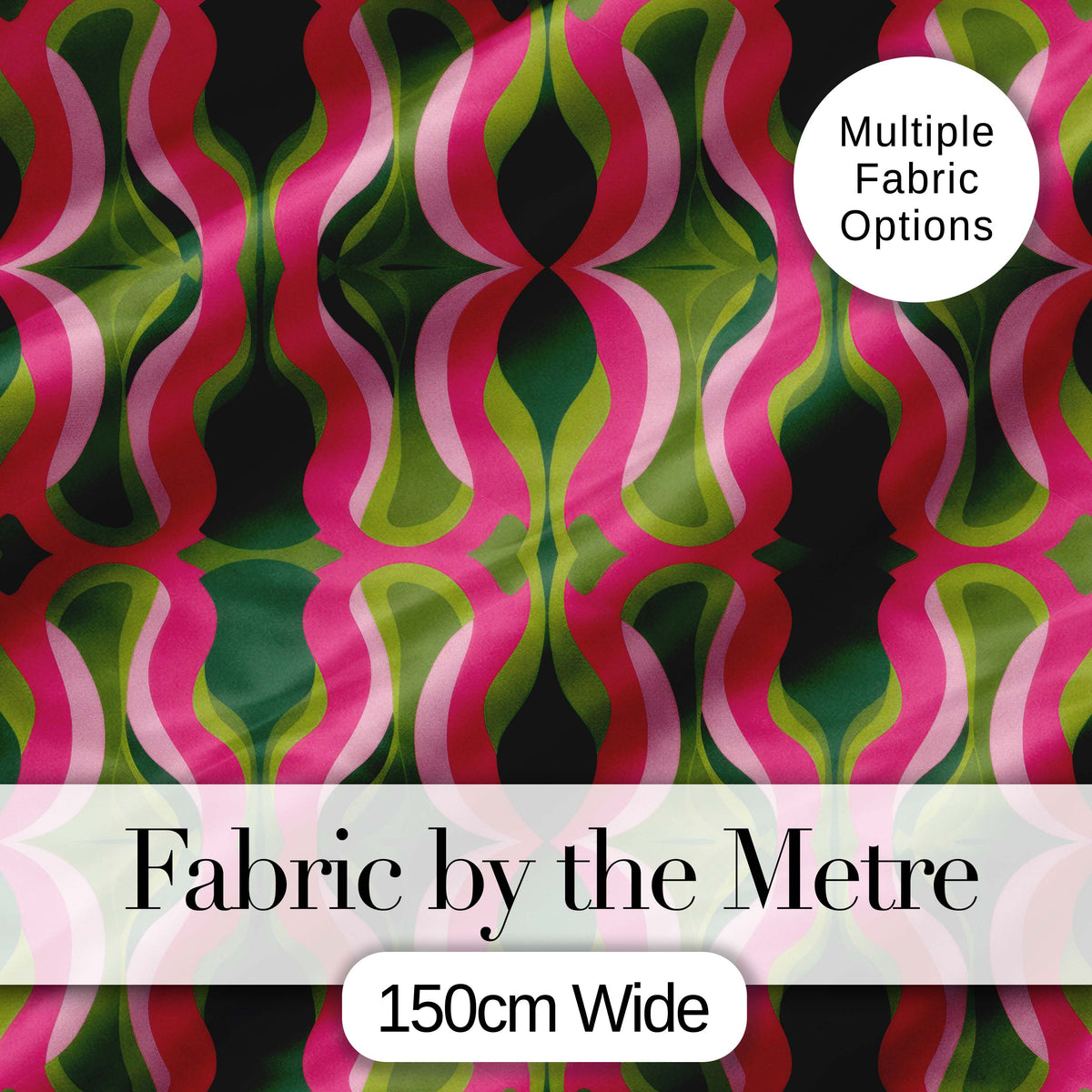 Pink Green Curved Wave Symmetry Seamless Pattern Digital Print Fabric by the Metre UK Sewing Quilting Textile