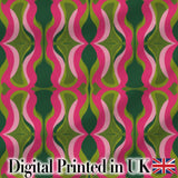 Pink Green Curved Wave Symmetry Seamless Pattern Digital Print Fabric by the Metre UK Sewing Quilting Textile