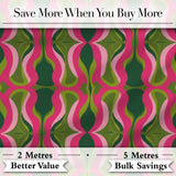 Pink Green Curved Wave Symmetry Seamless Pattern Digital Print Fabric by the Metre UK Sewing Quilting Textile