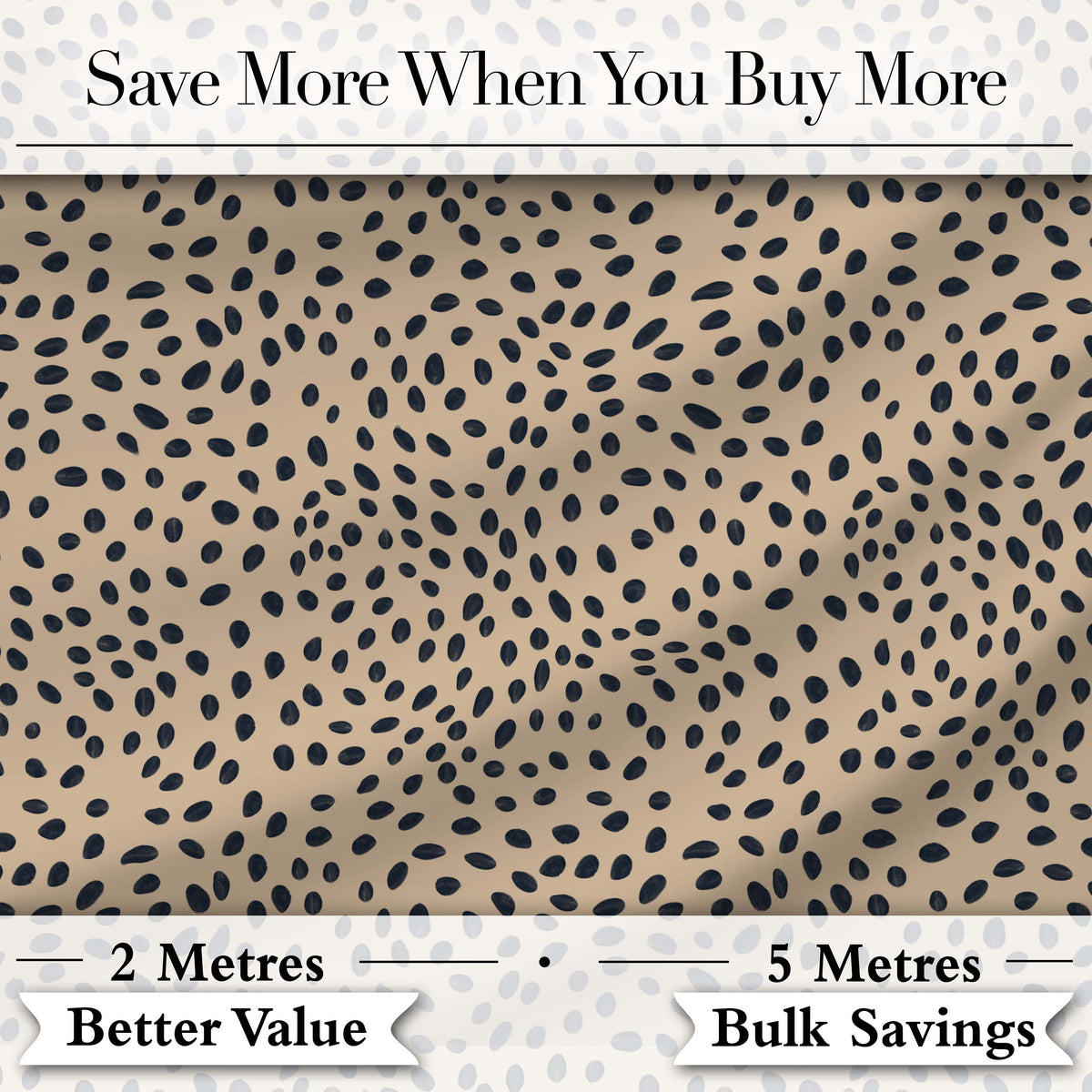 Neutral Beige Black Seed Scatter Organic Seamless Pattern Digital Print Fabric by the Metre UK Sewing Quilting Textile