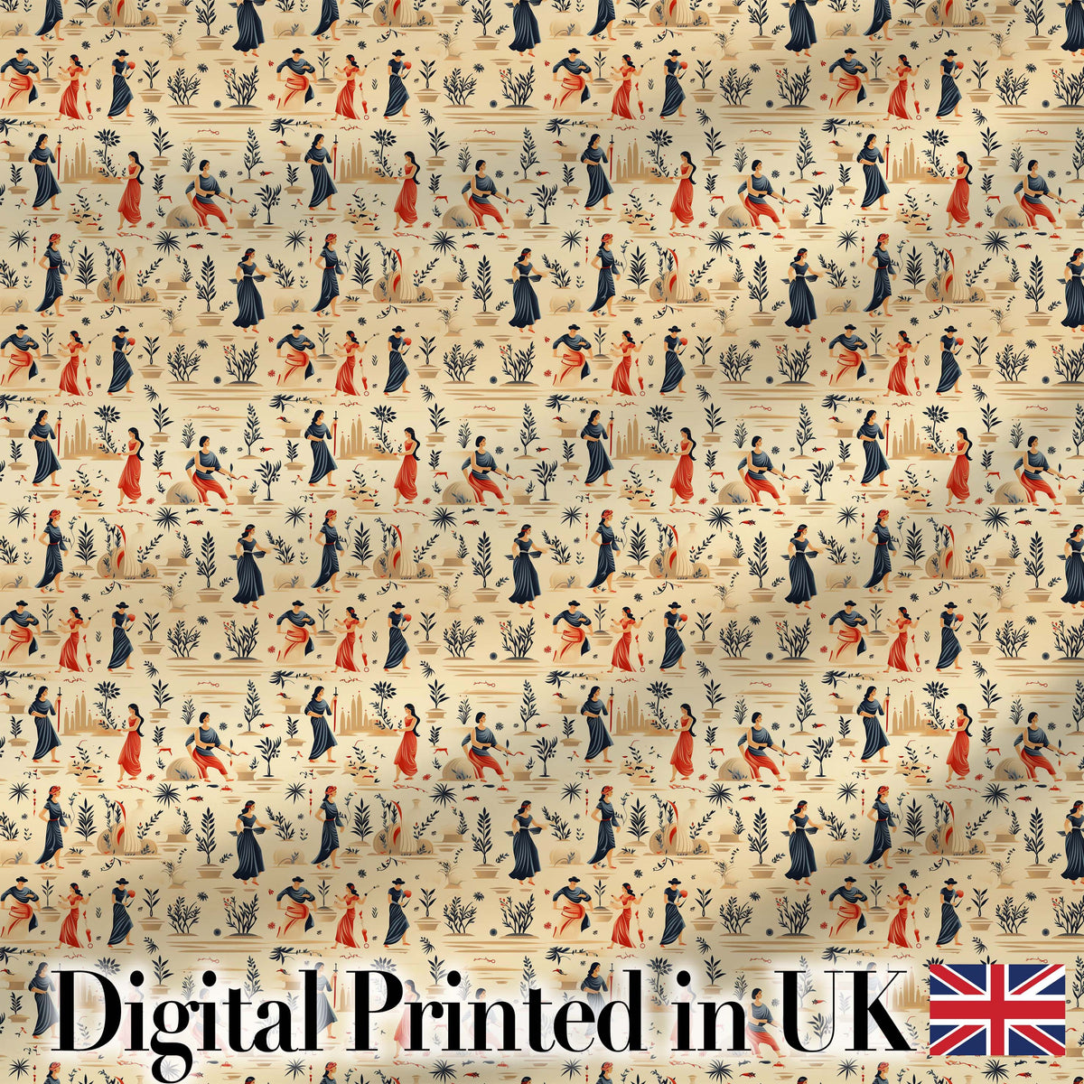 Vintage Toile Style Women Garden Scene Seamless Pattern Digital Print Fabric by the Metre UK Sewing Quilting Textile