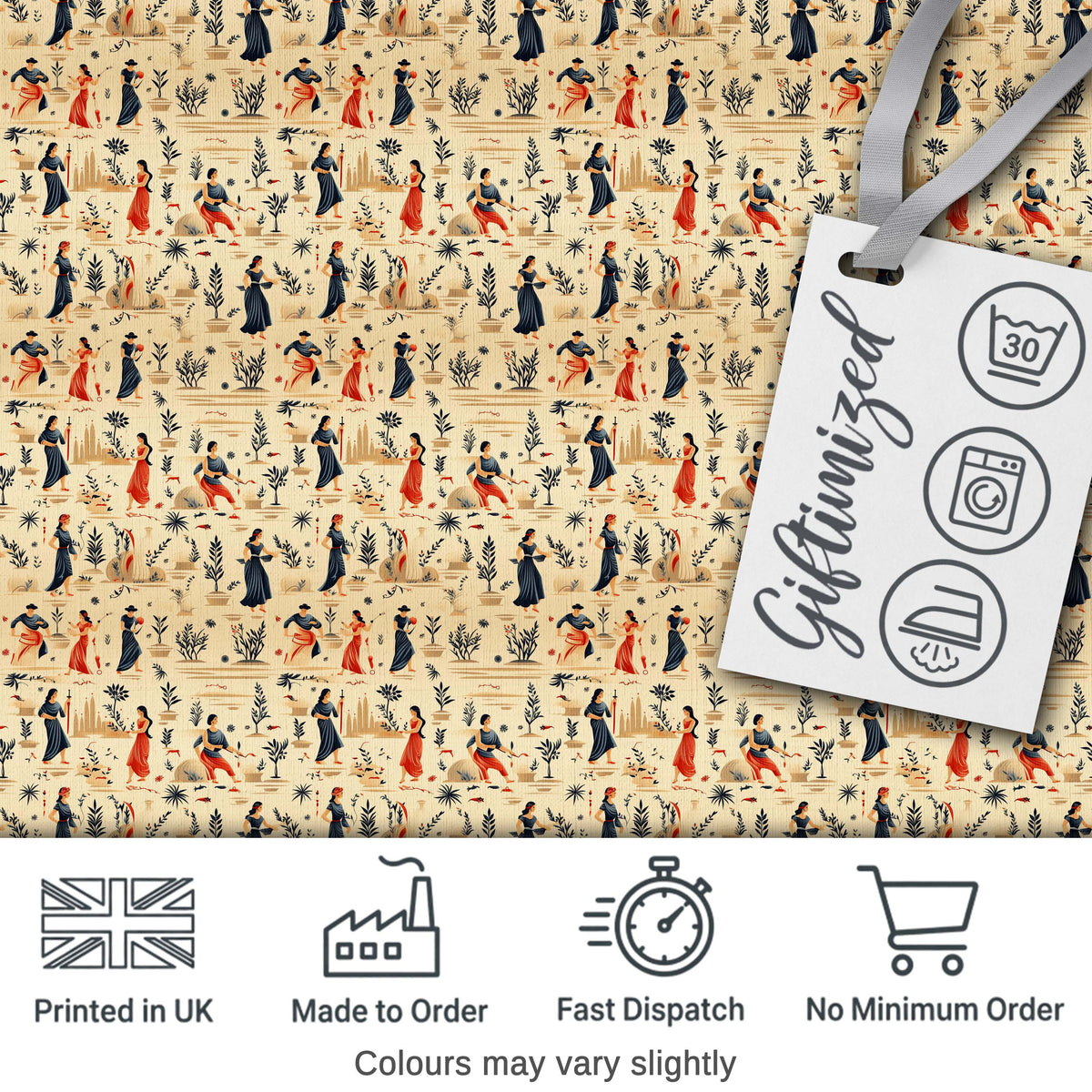 Vintage Toile Style Women Garden Scene Seamless Pattern Digital Print Fabric by the Metre UK Sewing Quilting Textile