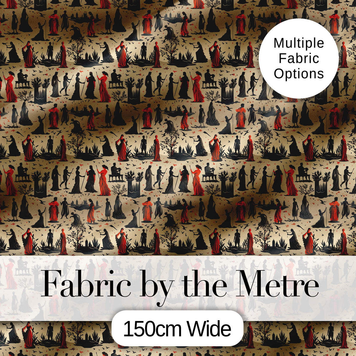 Vintage Greek Mythology Silhouette Figures Seamless Pattern Classical Art Digital Print Fabric by the Metre UK Sewing Quilting Textile