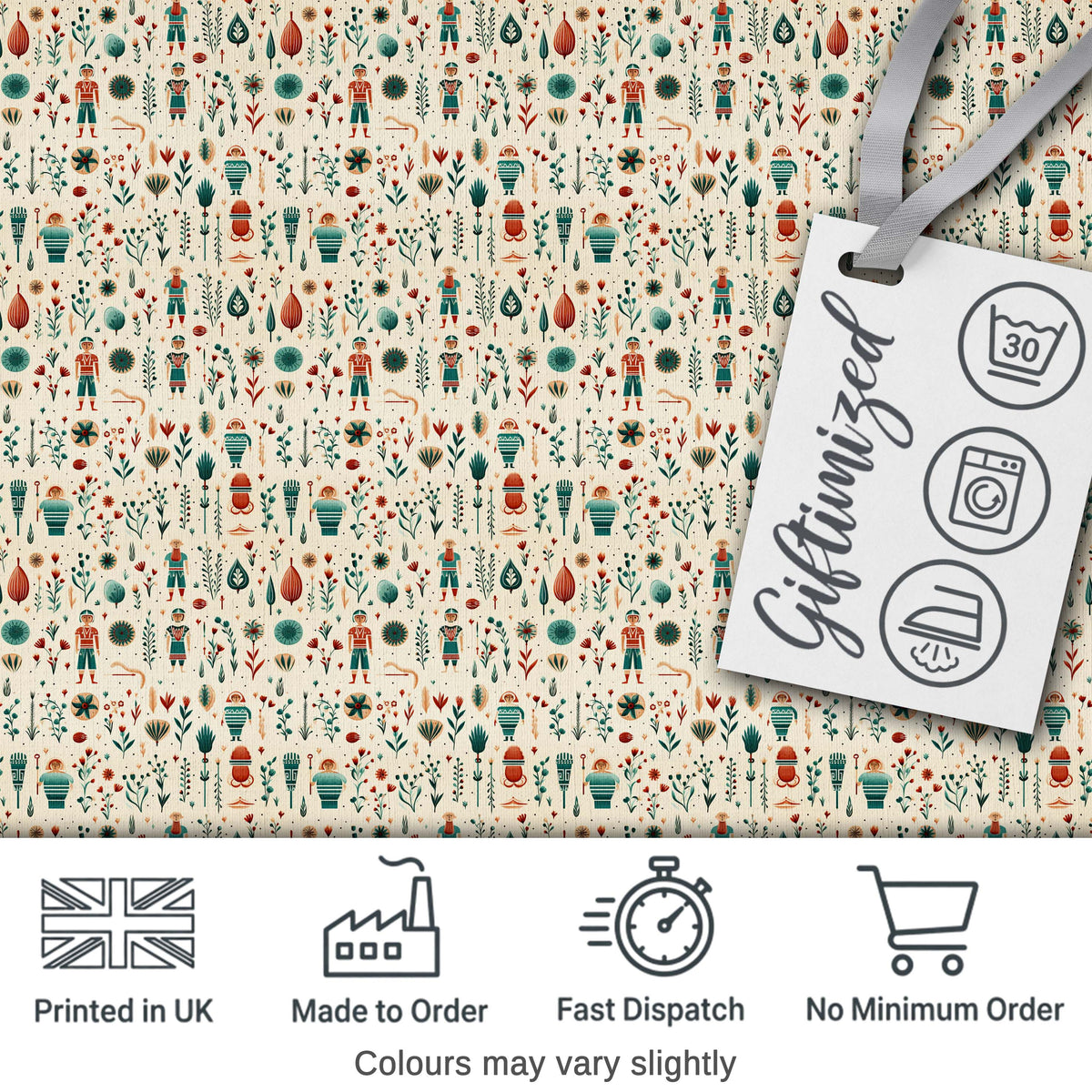 Scandinavian Folk Art Floral and Character Seamless Pattern Nordic Style Digital Print Fabric by the Metre UK Sewing Quilting Textile