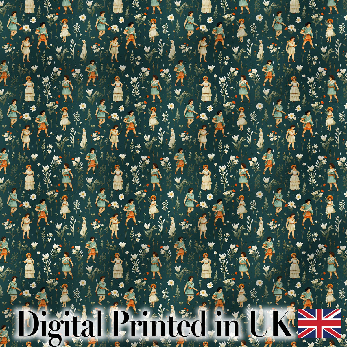 Vintage Children Floral Meadow Seamless Pattern Classic Storybook Style Digital Print Fabric by the Metre UK Sewing Quilting Textile