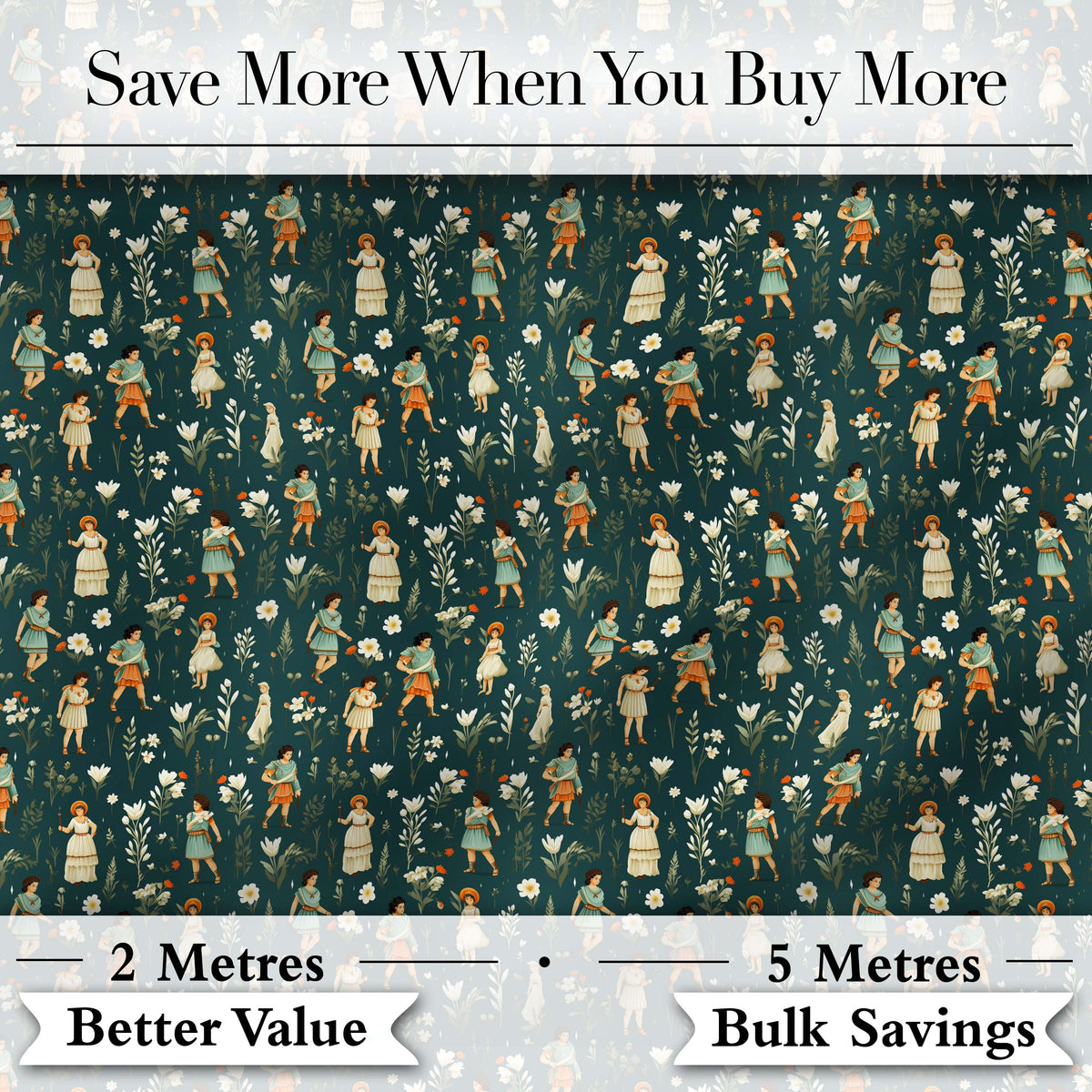 Vintage Children Floral Meadow Seamless Pattern Classic Storybook Style Digital Print Fabric by the Metre UK Sewing Quilting Textile