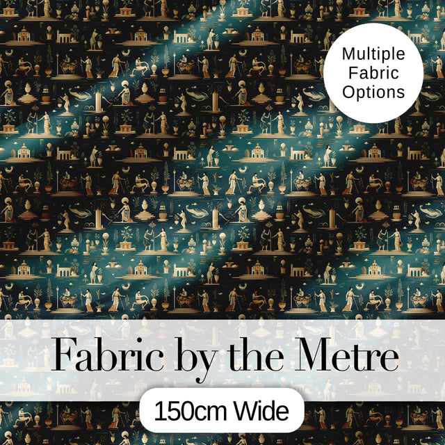 Ancient Greek Scene Architecture and Figures Seamless Pattern Classical Digital Print Fabric by the Metre UK Sewing Quilting Textile