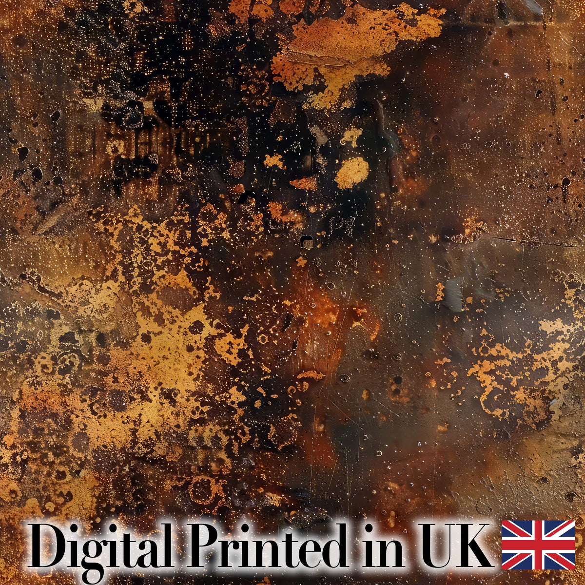 Dark Oxidised Metal Texture Gold Rust Grunge Seamless Pattern Digital Print Fabric by the Metre UK Sewing Quilting Textile