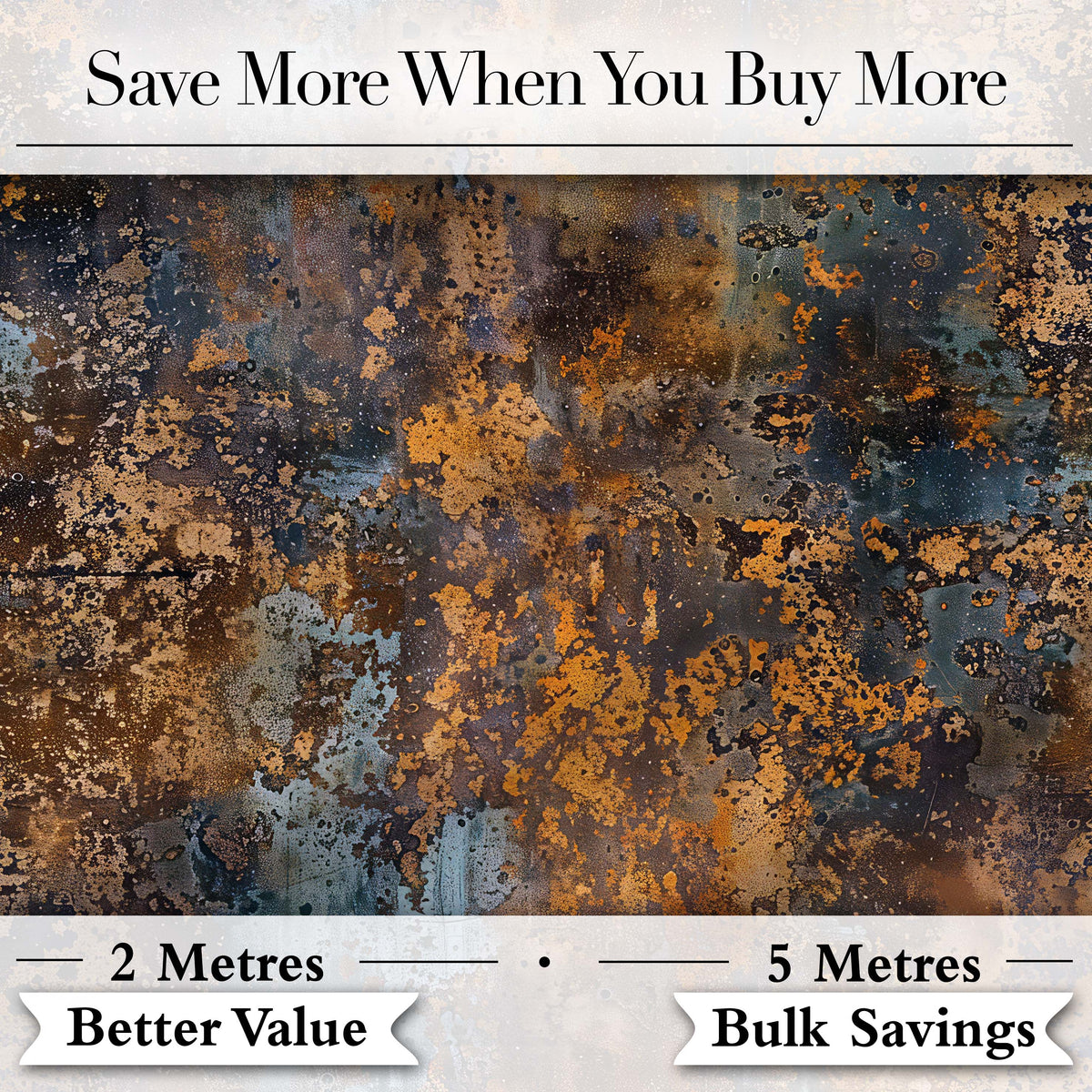Distressed Metal Rust Pattern with Gold Accents Seamless Grunge Fabric Digital Print Fabric by the Metre UK Sewing Quilting Textile