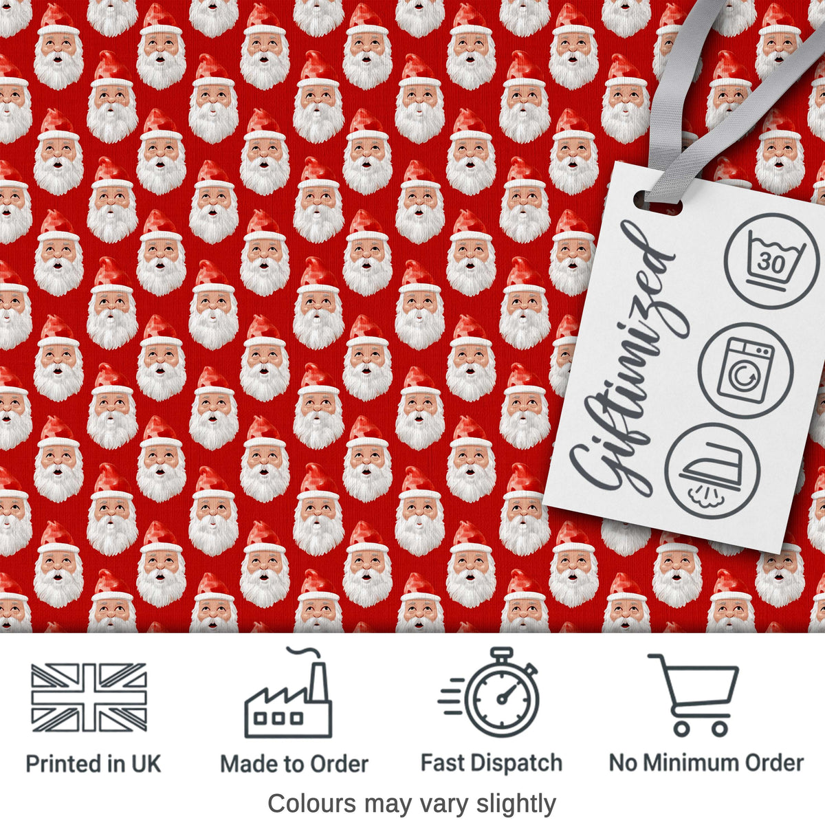 Christmas Santa Face Seamless Pattern Red Festive Holiday Design Digital Print Fabric by the Metre UK Sewing Quilting Textile