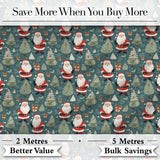 Cute Santa Trees Gifts Snowflakes Teal Christmas   Whimsical Festive Digital Print Fabric by the Metre UK Sewing Quilting Textile