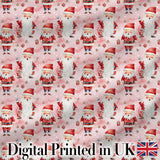 Cute Cartoon Santa Pink Snow Gift Pattern Whimsical Christmas Seamless Festive Digital Print Fabric by the Metre UK Sewing Quilting Textile