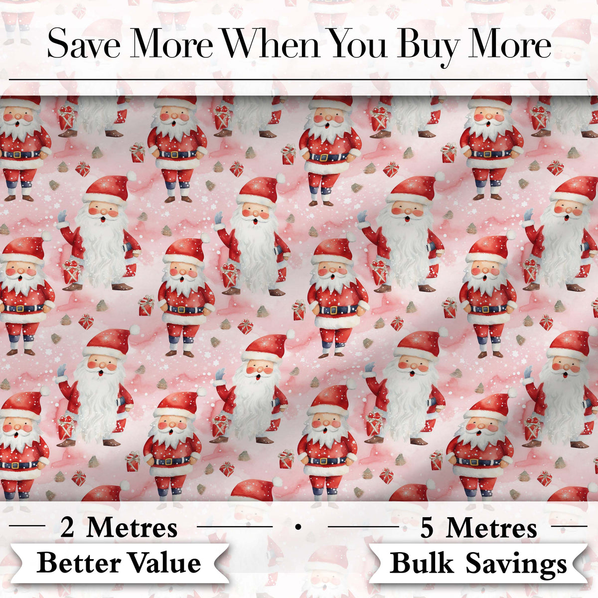 Cute Cartoon Santa Pink Snow Gift Pattern Whimsical Christmas Seamless Festive Digital Print Fabric by the Metre UK Sewing Quilting Textile