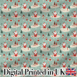 Santa Village Trees Houses Snowy Landscape  Christmas  Festive Scene Digital Print Fabric by the Metre UK Sewing Quilting Textile