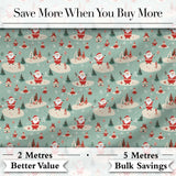 Santa Village Trees Houses Snowy Landscape  Christmas  Festive Scene Digital Print Fabric by the Metre UK Sewing Quilting Textile