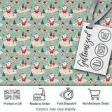 Santa Village Trees Houses Snowy Landscape  Christmas  Festive Scene Digital Print Fabric by the Metre UK Sewing Quilting Textile