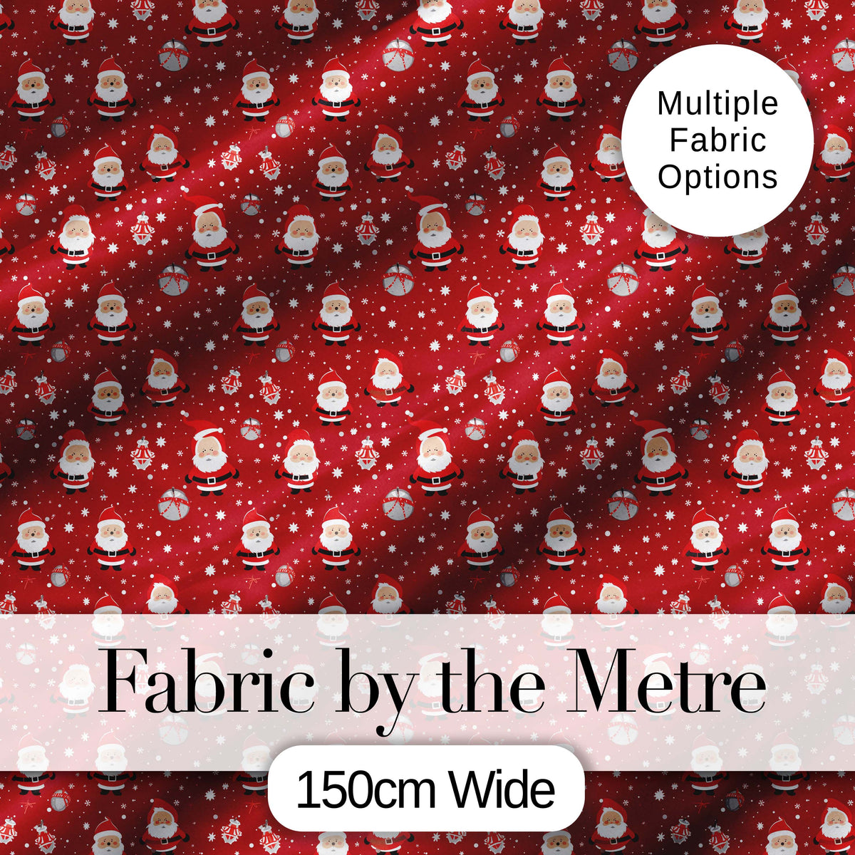 Classic Santa Snow Ornament Red Christmas   Traditional Festive Design Digital Print Fabric by the Metre UK Sewing Quilting Textile
