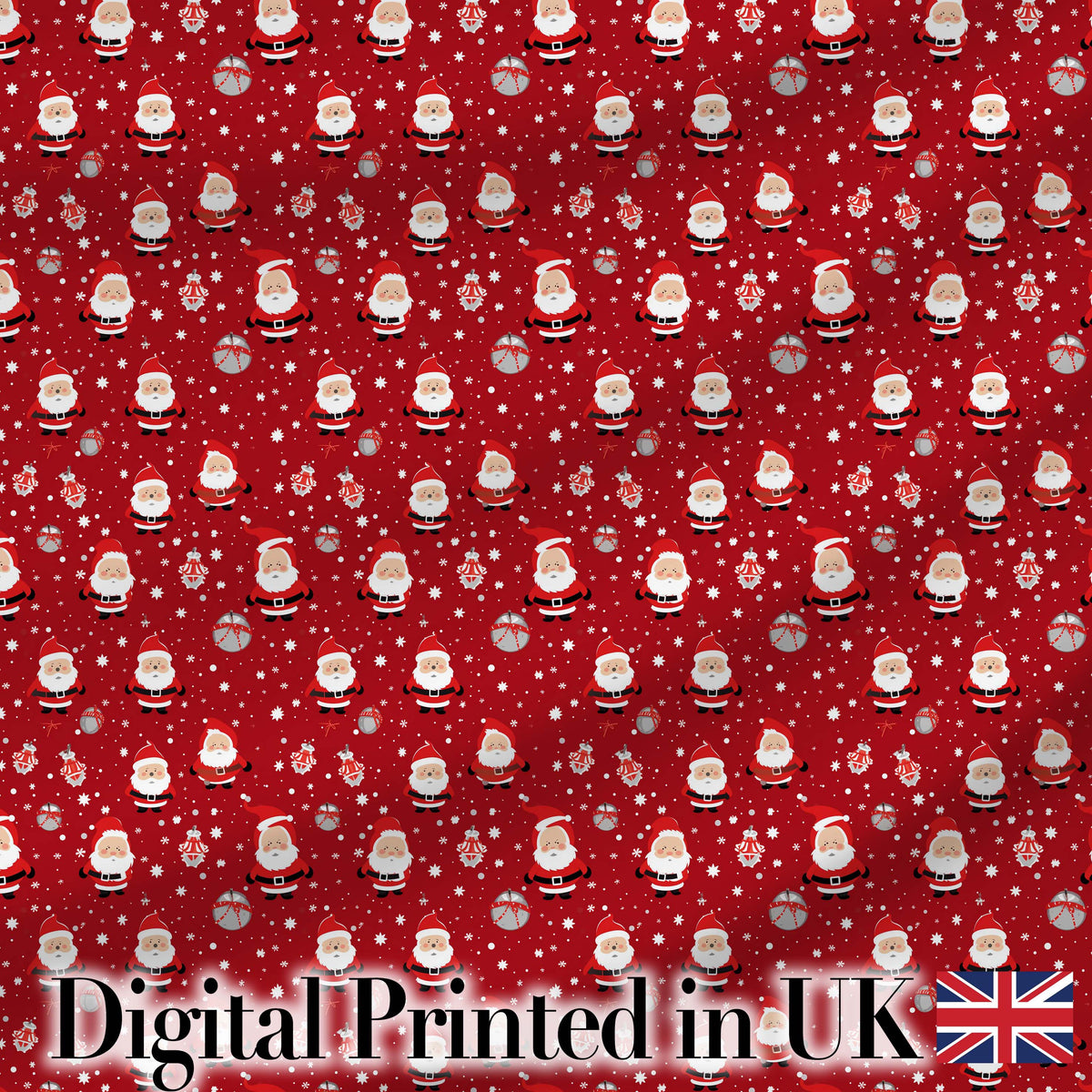 Classic Santa Snow Ornament Red Christmas   Traditional Festive Design Digital Print Fabric by the Metre UK Sewing Quilting Textile