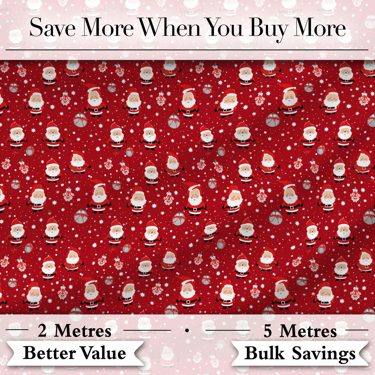 Classic Santa Snow Ornament Red Christmas   Traditional Festive Design Digital Print Fabric by the Metre UK Sewing Quilting Textile