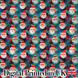 Colorful Abstract Santa Faces Blue Background Artistic Christmas   Digital Print Fabric by the Metre UK Sewing Quilting Textile