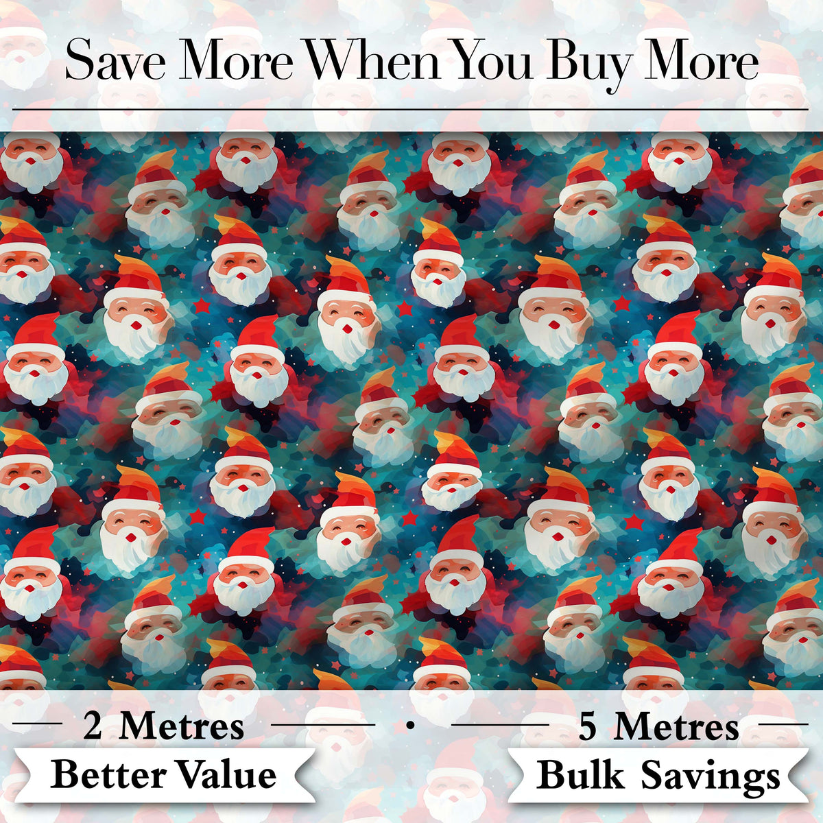 Colorful Abstract Santa Faces Blue Background Artistic Christmas   Digital Print Fabric by the Metre UK Sewing Quilting Textile