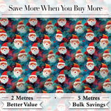 Colorful Abstract Santa Faces Blue Background Artistic Christmas   Digital Print Fabric by the Metre UK Sewing Quilting Textile