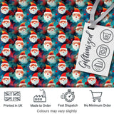 Colorful Abstract Santa Faces Blue Background Artistic Christmas   Digital Print Fabric by the Metre UK Sewing Quilting Textile