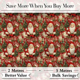 Traditional Santa Holly Tree Red Christmas   Festive Vintage Style Digital Print Fabric by the Metre UK Sewing Quilting Textile