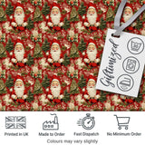 Traditional Santa Holly Tree Red Christmas   Festive Vintage Style Digital Print Fabric by the Metre UK Sewing Quilting Textile
