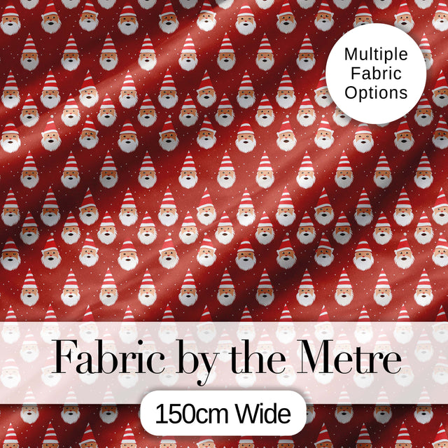 Cute Minimal Santa Faces Red Background Snow Dot Christmas Seamless Pattern Digital Print Fabric by the Metre UK Sewing Quilting Textile