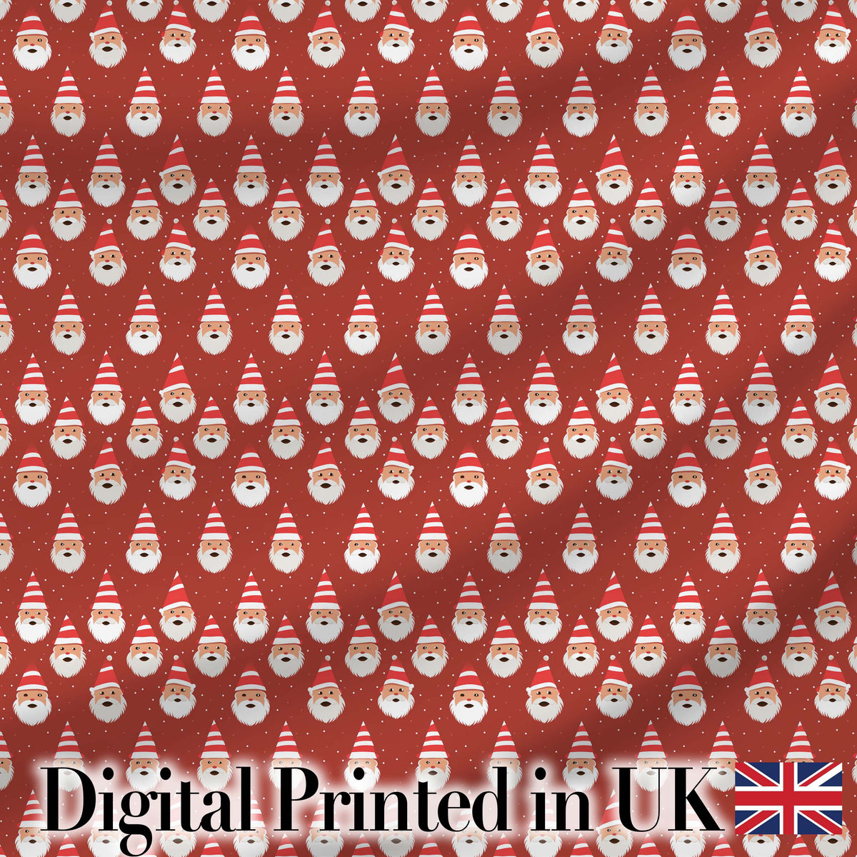 Cute Minimal Santa Faces Red Background Snow Dot Christmas Seamless Pattern Digital Print Fabric by the Metre UK Sewing Quilting Textile