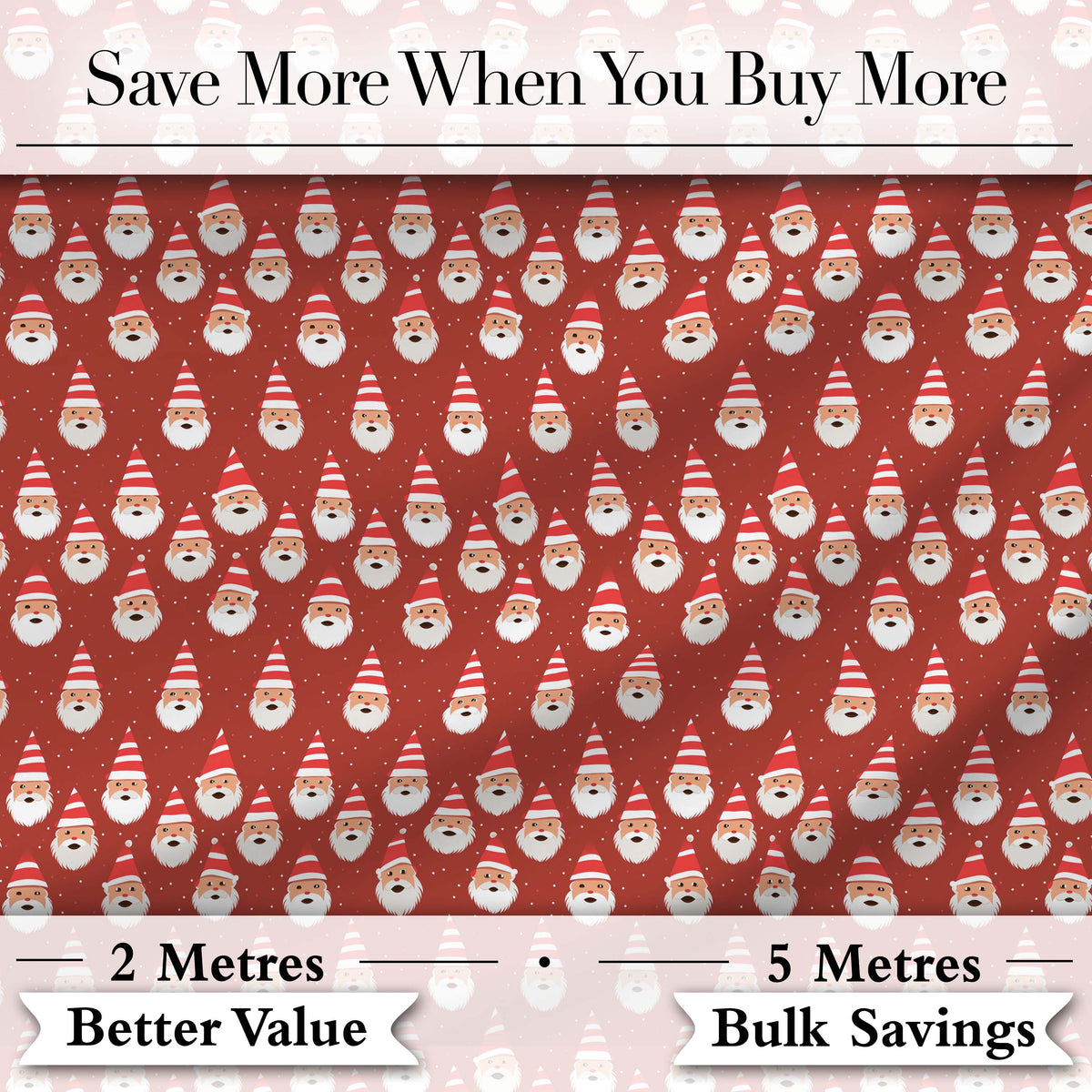 Cute Minimal Santa Faces Red Background Snow Dot Christmas Seamless Pattern Digital Print Fabric by the Metre UK Sewing Quilting Textile