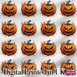 Grunge Style Pumpkin Splash White Background Halloween Seamless Pattern Digital Print Fabric by the Metre UK Sewing Quilting Textile