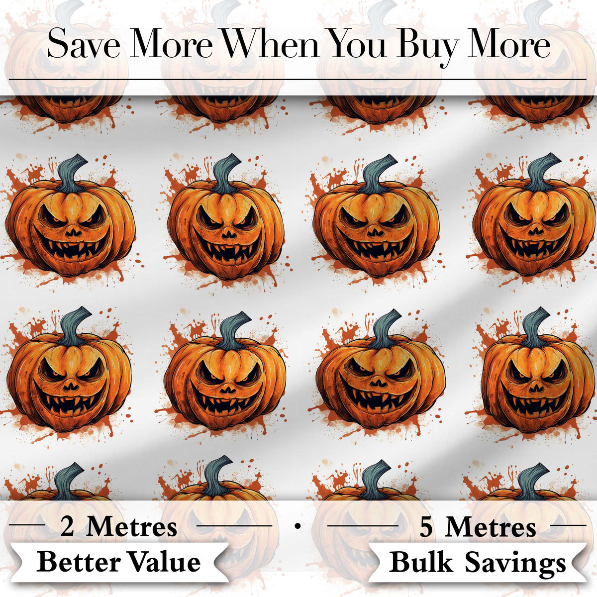Grunge Style Pumpkin Splash White Background Halloween Seamless Pattern Digital Print Fabric by the Metre UK Sewing Quilting Textile