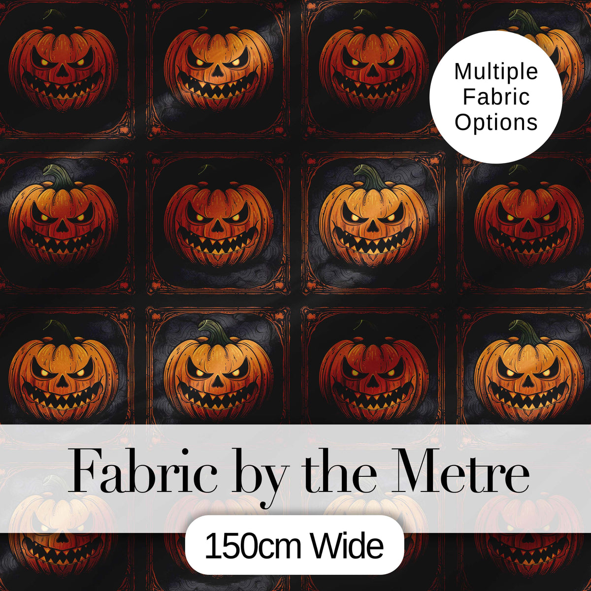 Ornate Framed Pumpkin Gothic Dark Halloween Seamless Pattern Digital Print Fabric by the Metre UK Sewing Quilting Textile