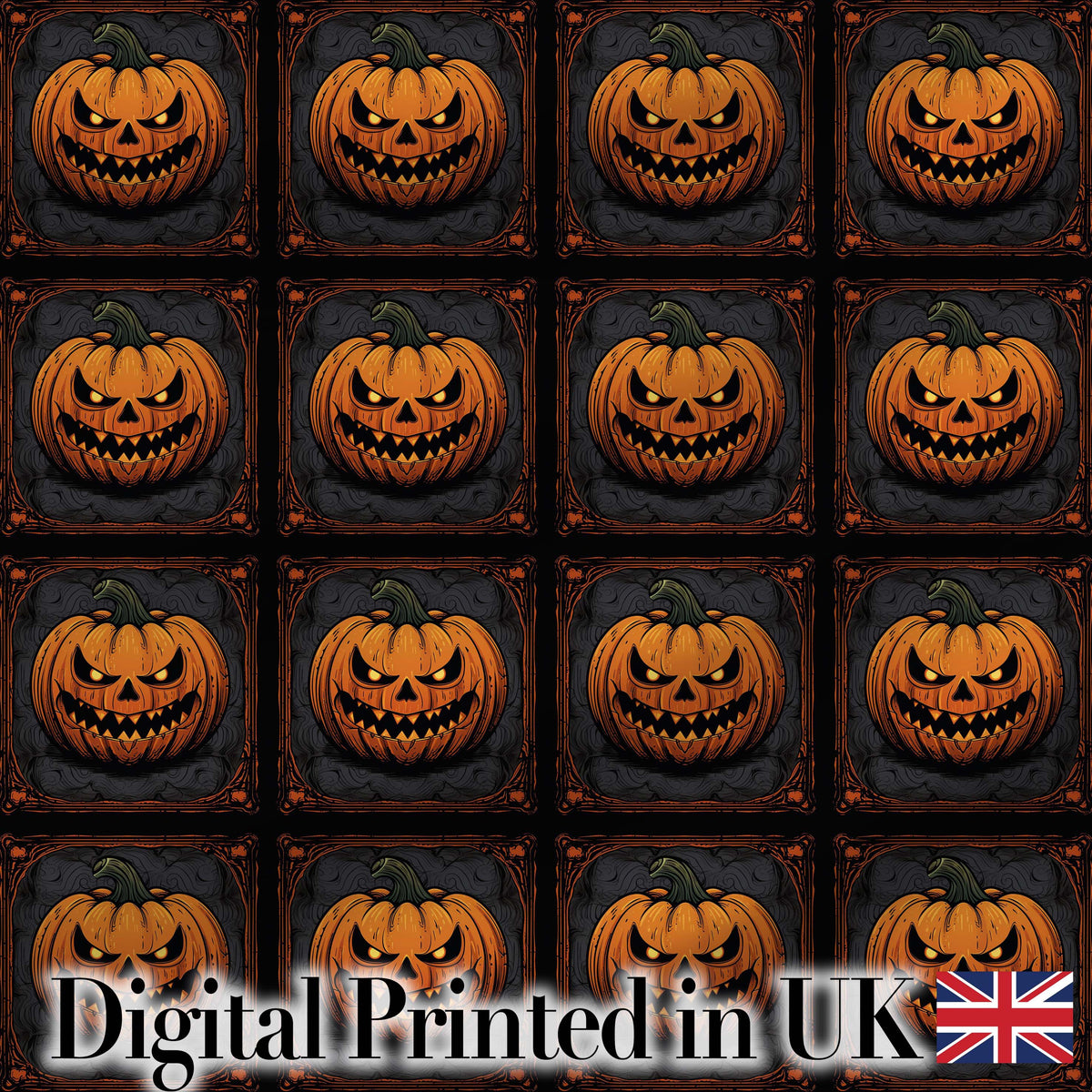 Ornate Framed Pumpkin Gothic Dark Halloween Seamless Pattern Digital Print Fabric by the Metre UK Sewing Quilting Textile