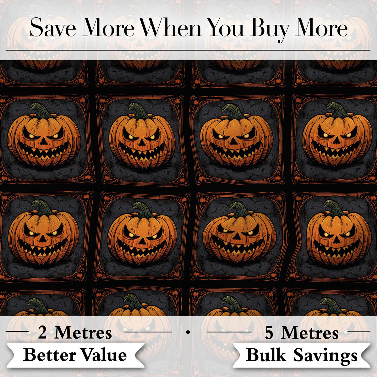 Ornate Framed Pumpkin Gothic Dark Halloween Seamless Pattern Digital Print Fabric by the Metre UK Sewing Quilting Textile