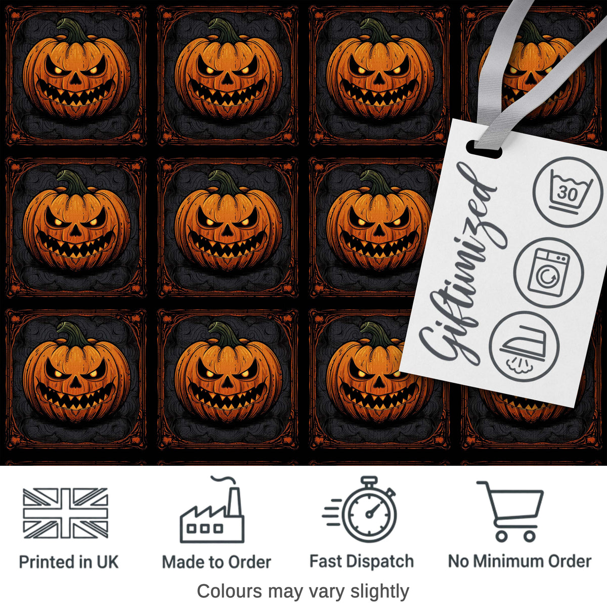 Ornate Framed Pumpkin Gothic Dark Halloween Seamless Pattern Digital Print Fabric by the Metre UK Sewing Quilting Textile