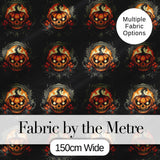 Haunted Pumpkin Skull Floral Dark Background Halloween Seamless Pattern Digital Print Fabric by the Metre UK Sewing Quilting Textile