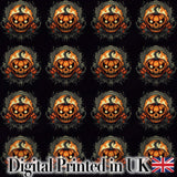 Haunted Pumpkin Skull Floral Dark Background Halloween Seamless Pattern Digital Print Fabric by the Metre UK Sewing Quilting Textile