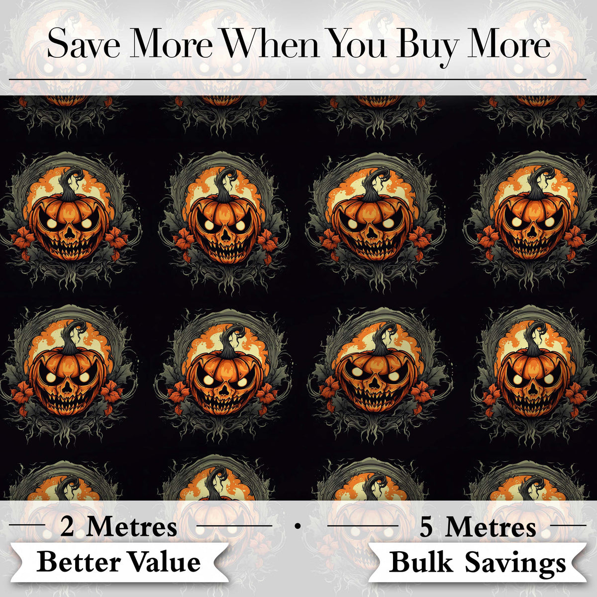 Haunted Pumpkin Skull Floral Dark Background Halloween Seamless Pattern Digital Print Fabric by the Metre UK Sewing Quilting Textile