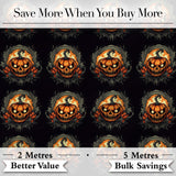 Haunted Pumpkin Skull Floral Dark Background Halloween Seamless Pattern Digital Print Fabric by the Metre UK Sewing Quilting Textile